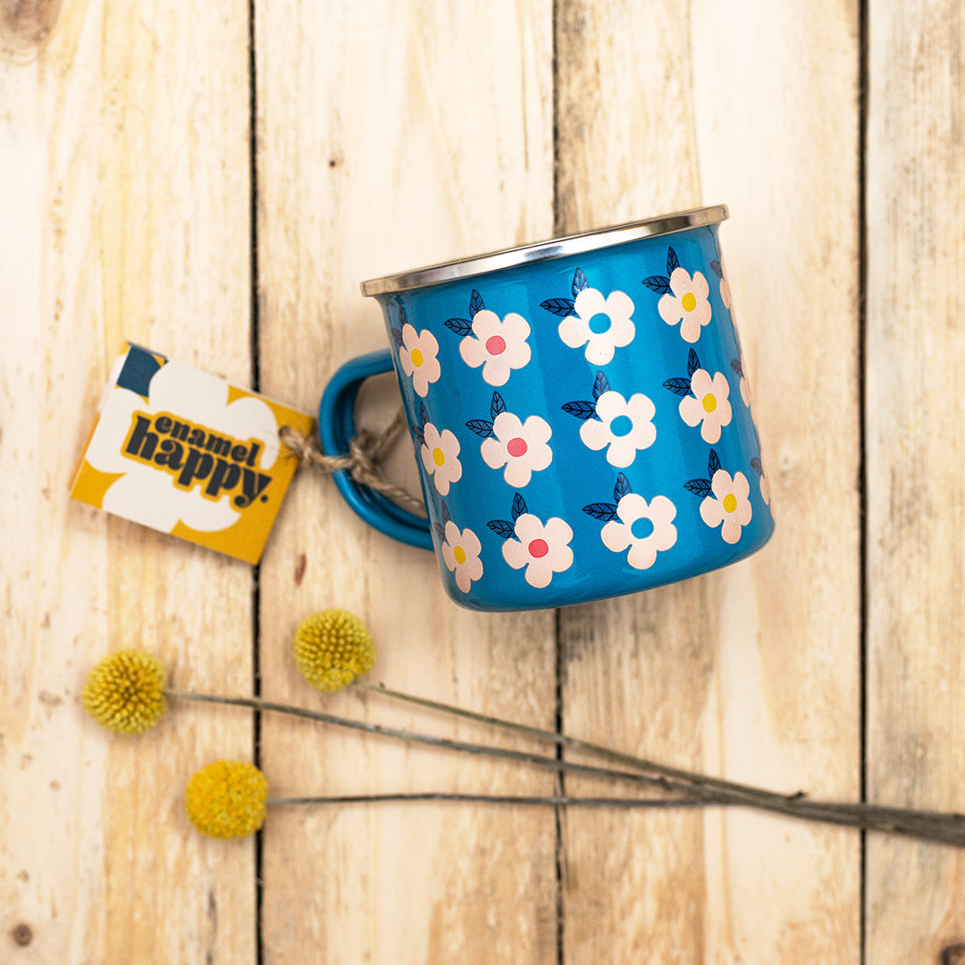 Enamel Mug &amp; Coaster Set - Ocean Blue Matching - Enamelhappy