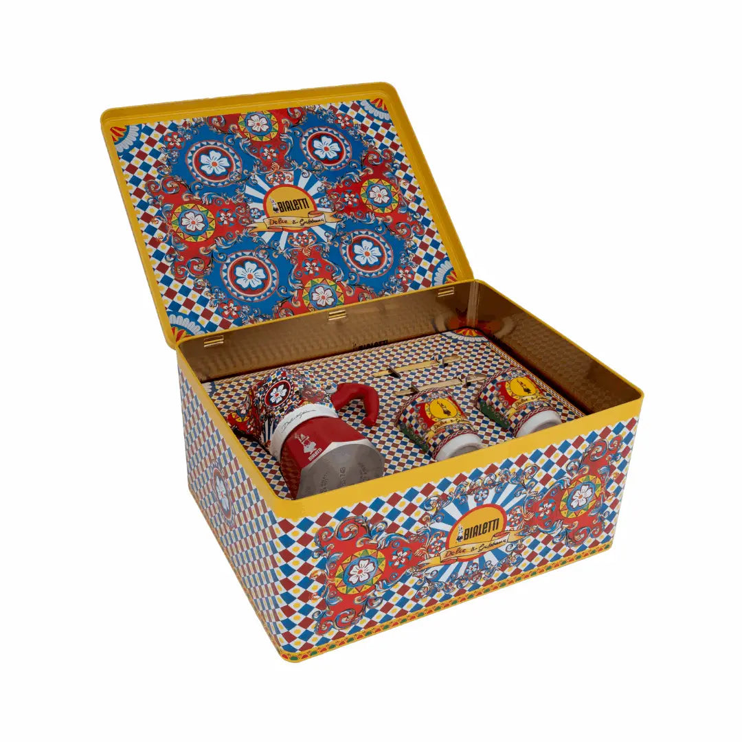 Bialetti X Dolce&amp;Gabbana Sicilian Cart Gift Set (Moka 2 Cup, 2 Cups &amp; Gold Stirrers)