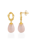 Twisted Loop Rose Quartz Earrings in Gold