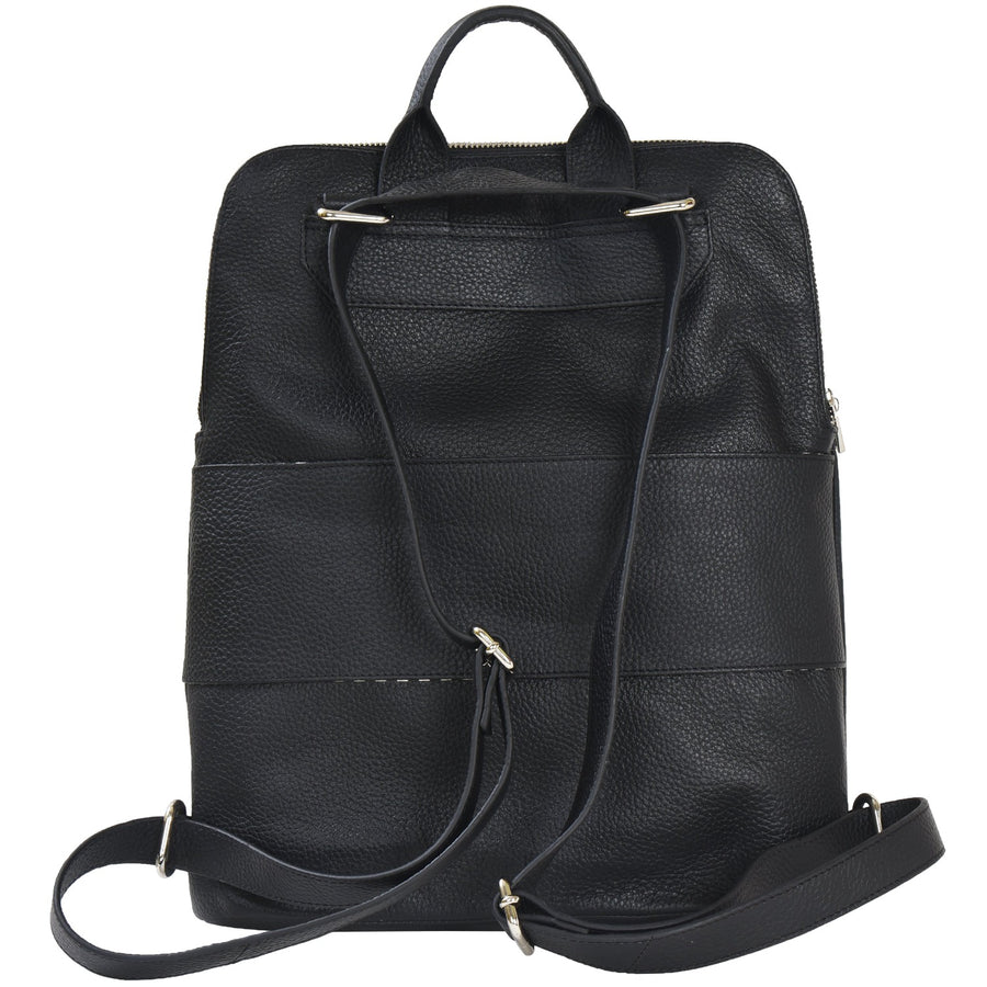 Black Leather Flap Pocket Backpack Brix and Bailey Ethical Handbag Brand