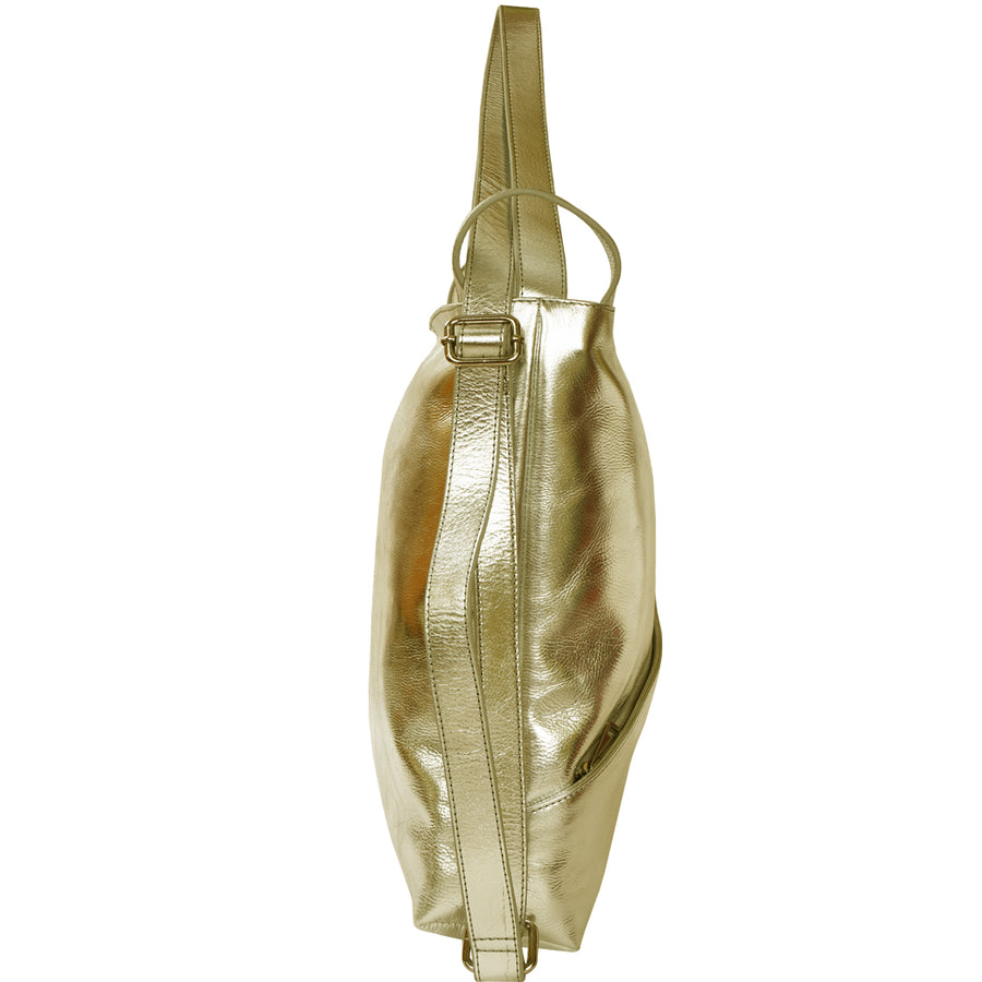 Gold Metallic Leather Convertible Tote Backpack Ethical Sustainable Brix Bailey Bag Brand