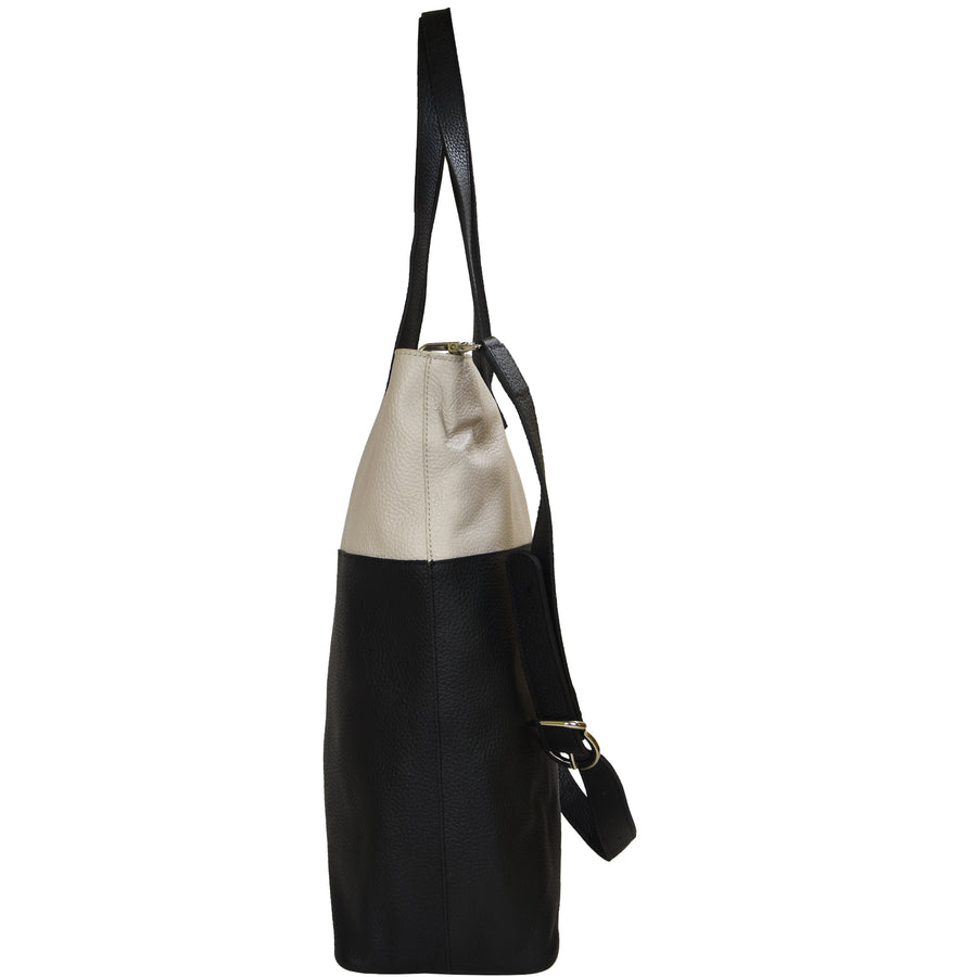 Ivory And Black Two Tone Leather Tote Brix and Bailey Ethical Brand