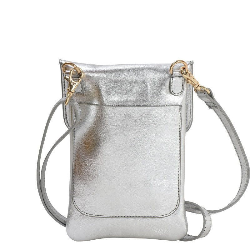 Silver Mini Cross Body Leather Bag Ethical Sustainable Bag Brand Brix and Bailey