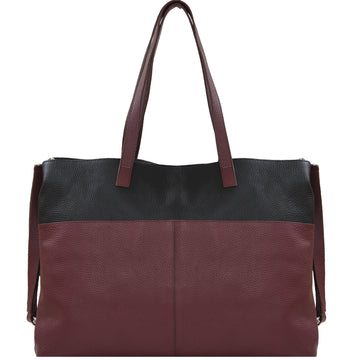 Burgundy Two Tone Horizontal Leather Tote Brix and Bailey Ethical Bag