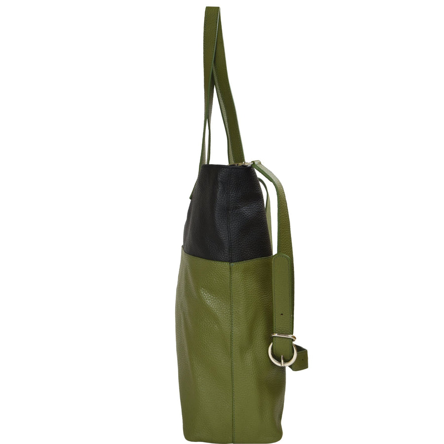 Olive And Black Two Tone Leather Tote Brix and Bailey Ethical Bag Brand 