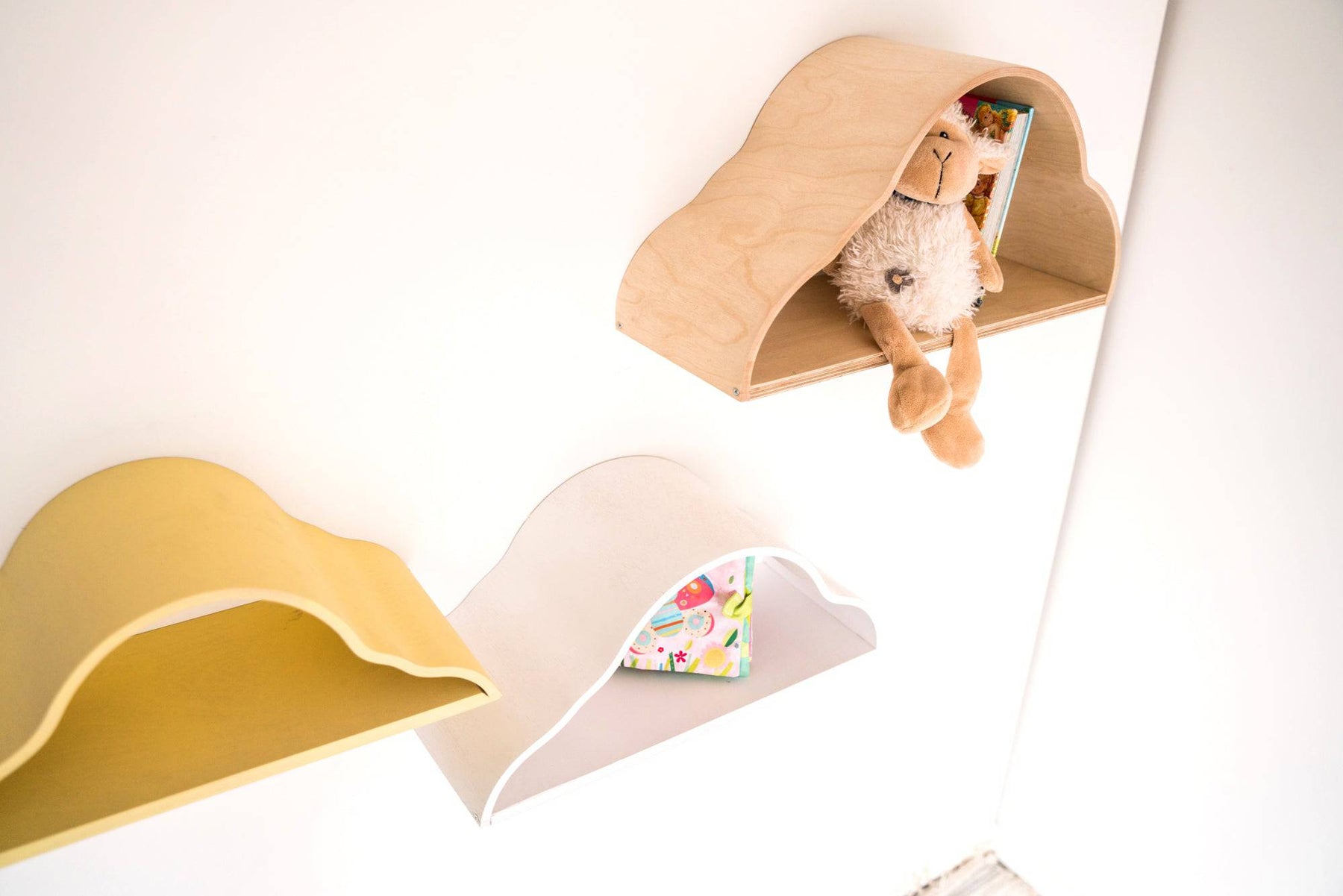 Floating Cloud Shelves for Kids – Cute &amp; Safe Wall Storage by Ewart Woods at www.brixbailey.com