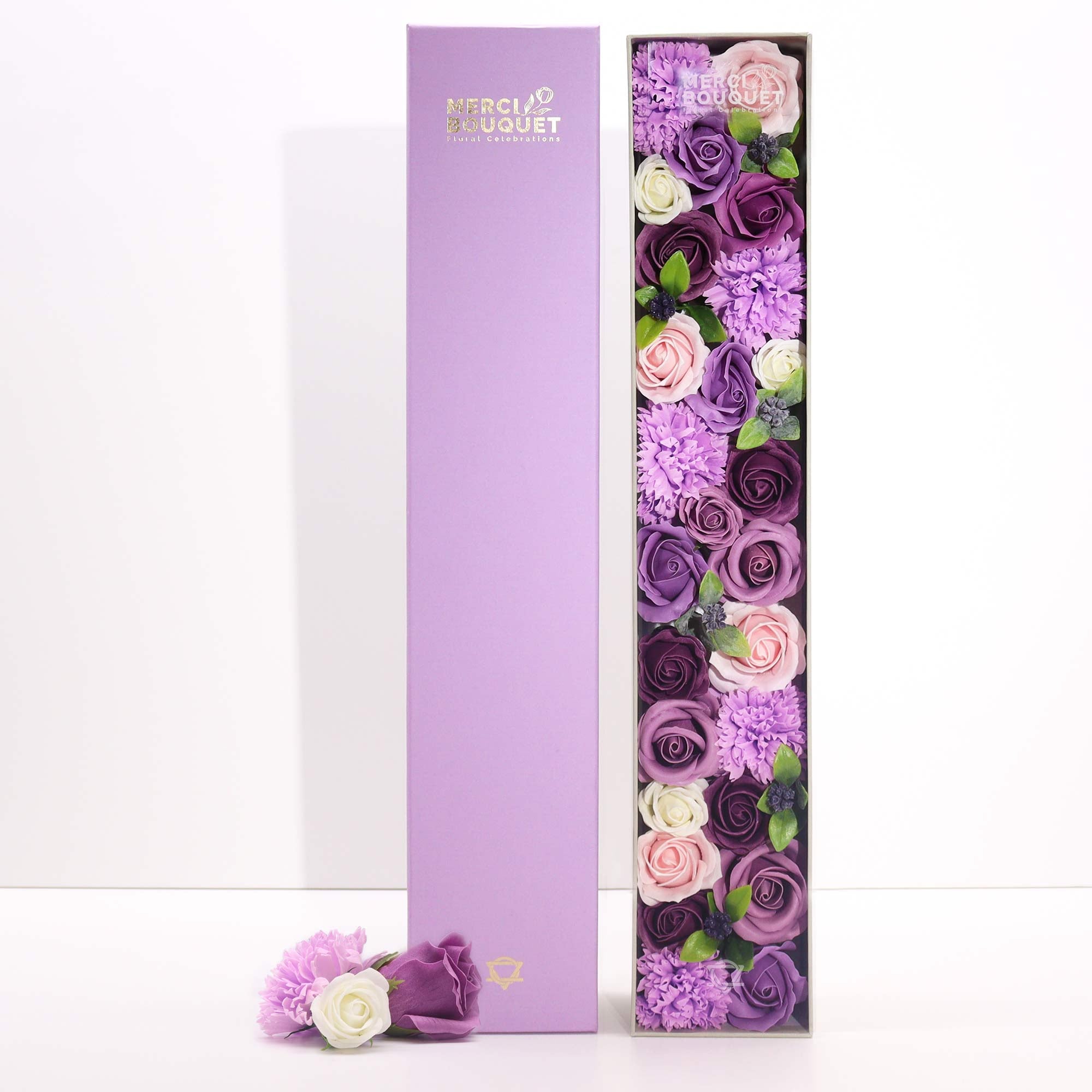 Extra Long - Lavender Rose &amp; Carnation Soap Flower Bouquet