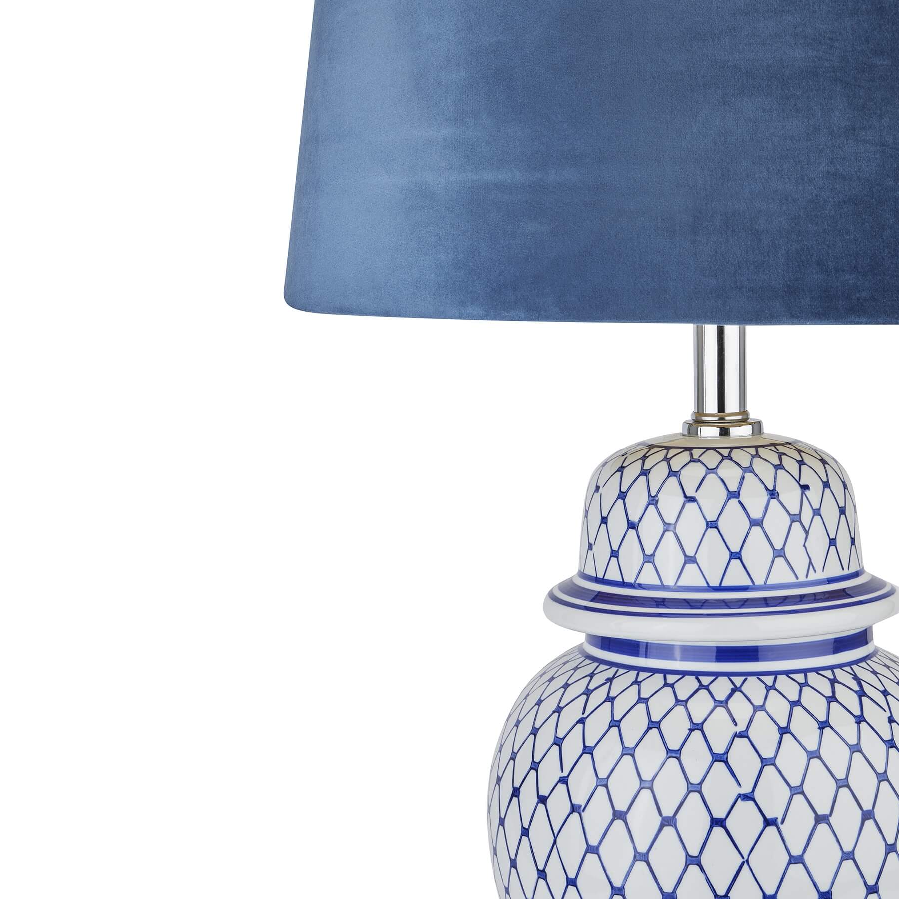Elegant Malabar Blue Ceramic Lamp | Velvet Shade