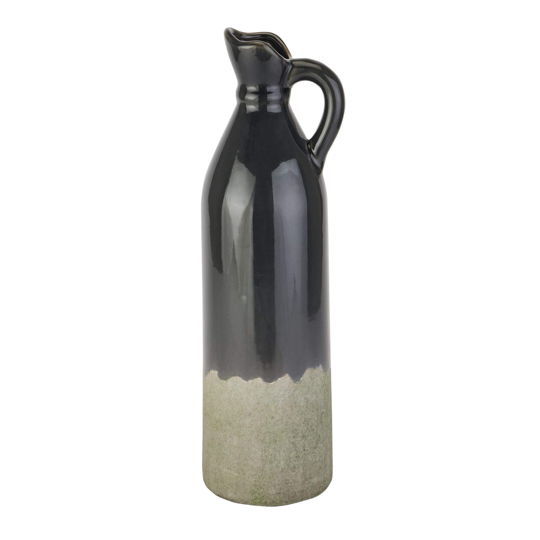 Handcrafted navy ceramic jug with two-tone glaze, 46cm tall, rustic stoneware vase for floral arrangements or decor. by Sostter at brixbailey.com