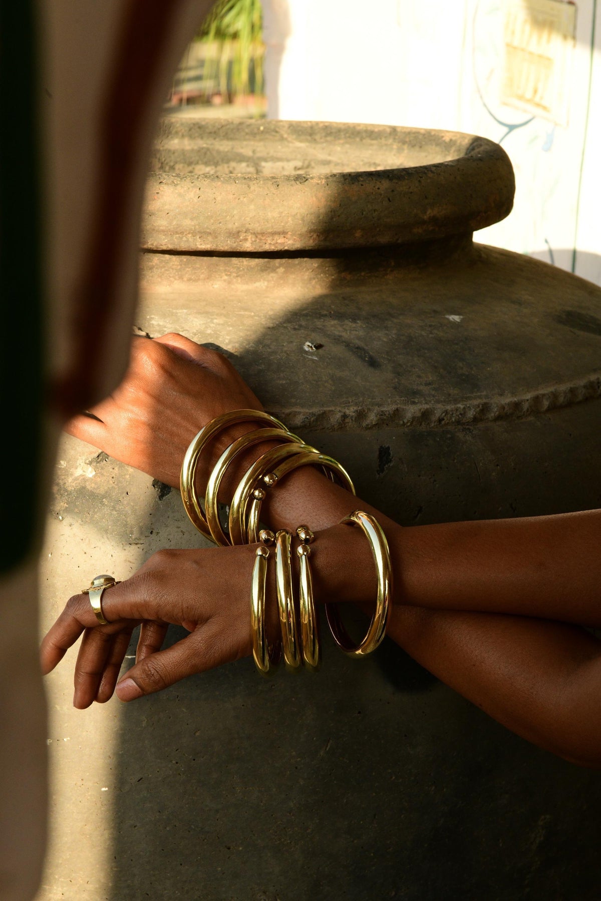 Bold Boho Brass Bangle – Classic Wide Bangle in Smooth Golden Brass