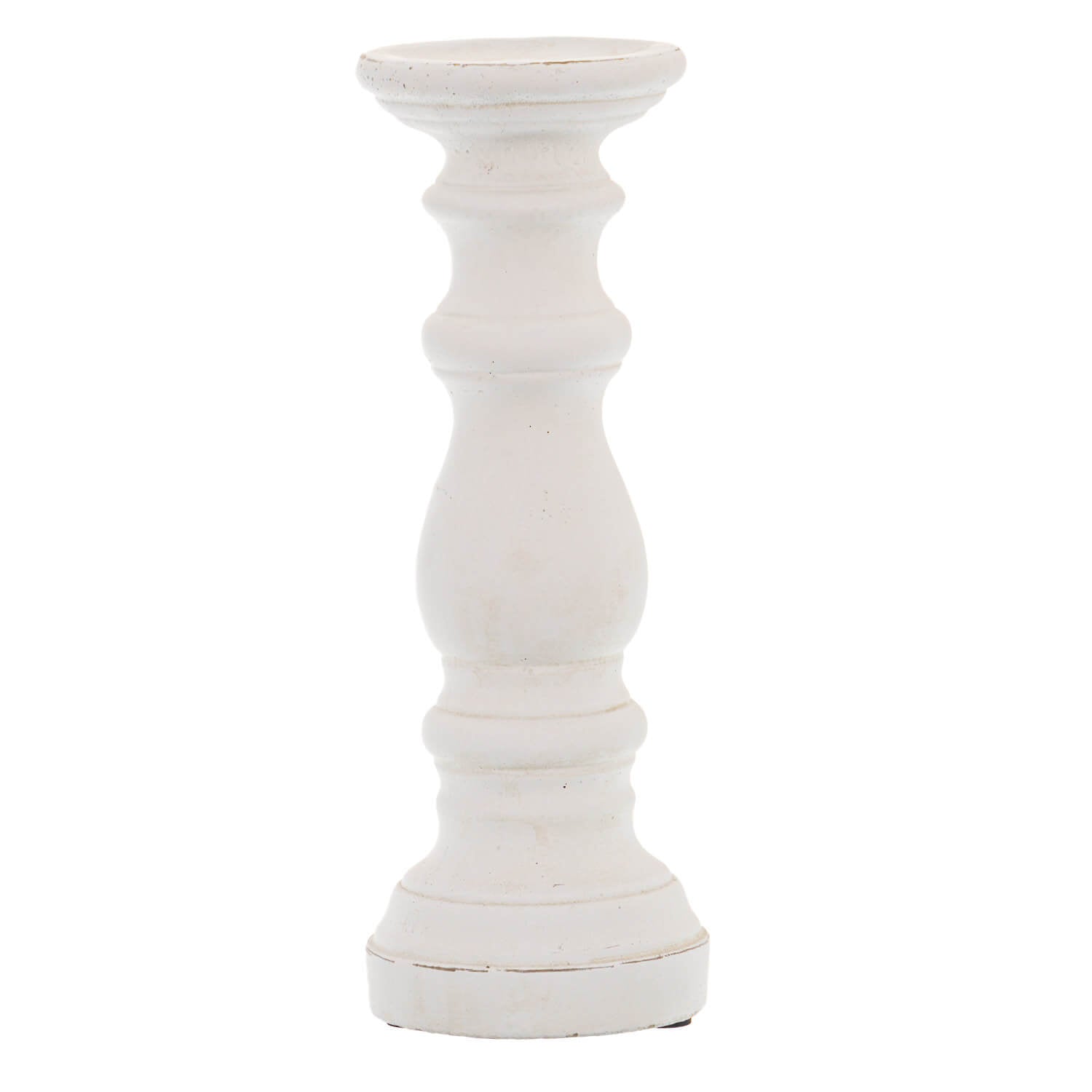 Minimalist white ceramic column candle holder with silver pinecone finial, 31cm tall, matte finish for ambient lighting by RoomLondon at brixbailey.com