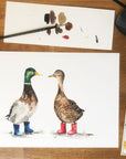 Ducks in Wellies Watercolour Art Print