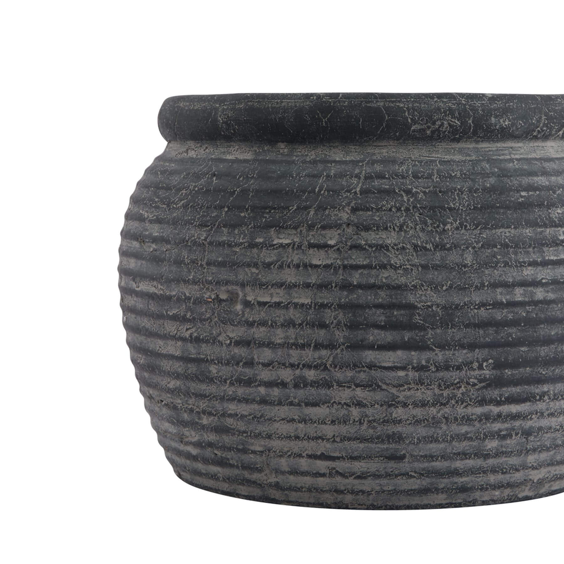 Grey Ribbed Ceramic Planter Small Size