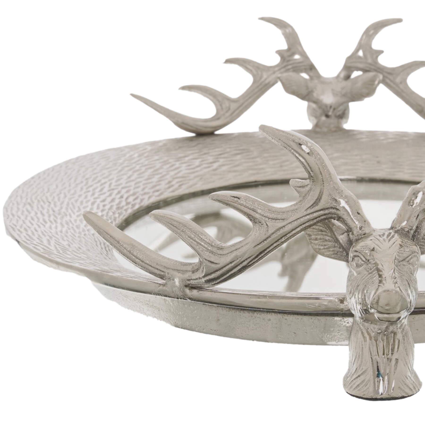 Silver Stag Head Mirror Tray with Glass Base