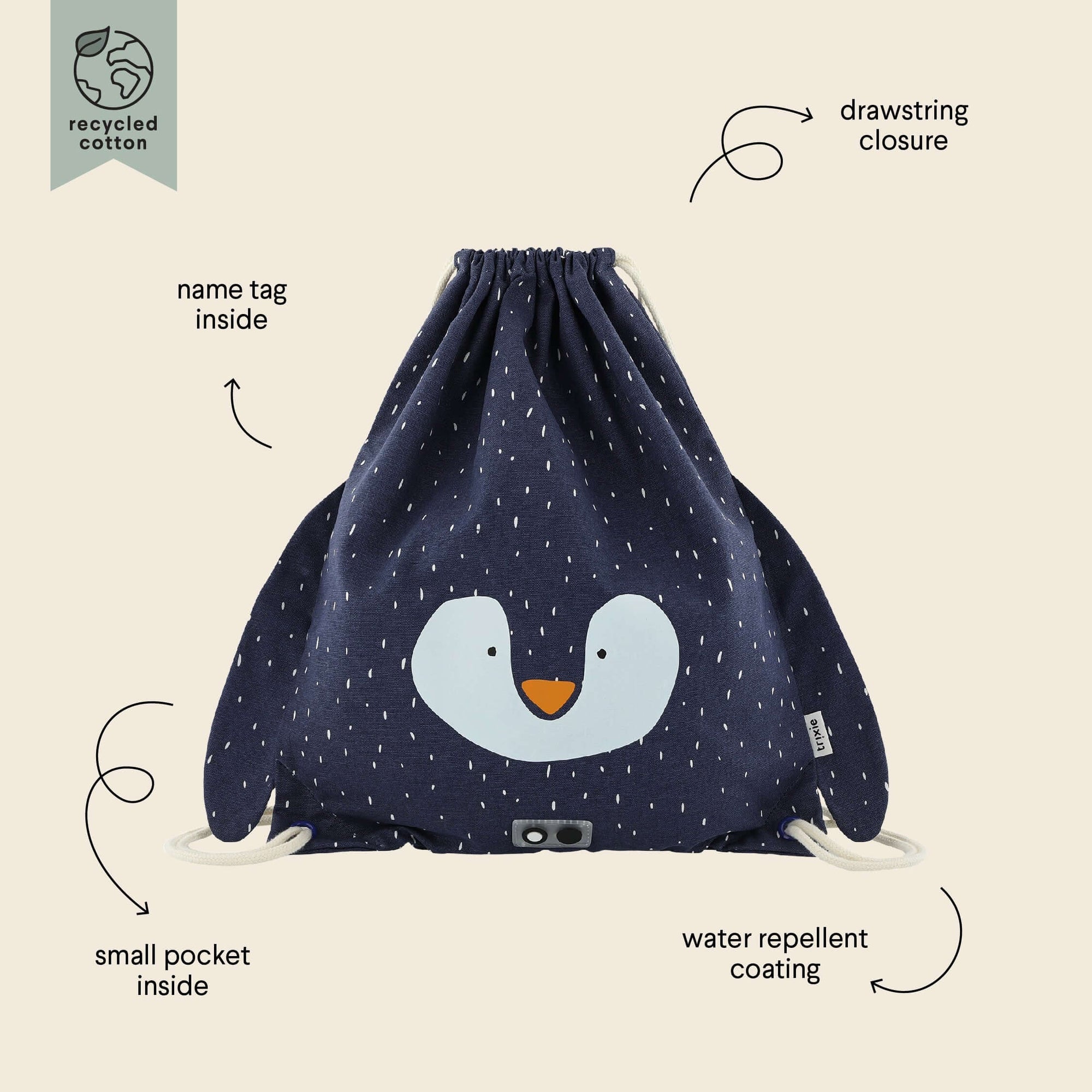 Drawstring Bag with Mr Penguin Design