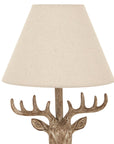 Stag Head Table Lamp with Natural Linen Shade