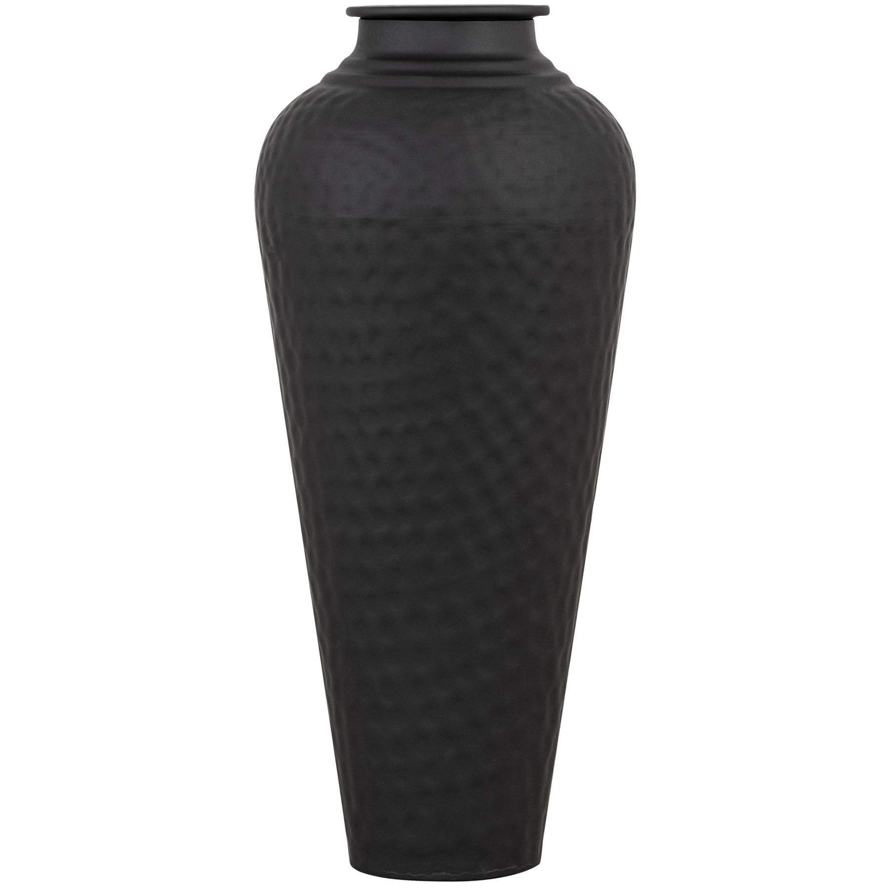 Matte Black Hammered Steel Vase with Lid