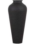 Matte Black Hammered Steel Vase with Lid