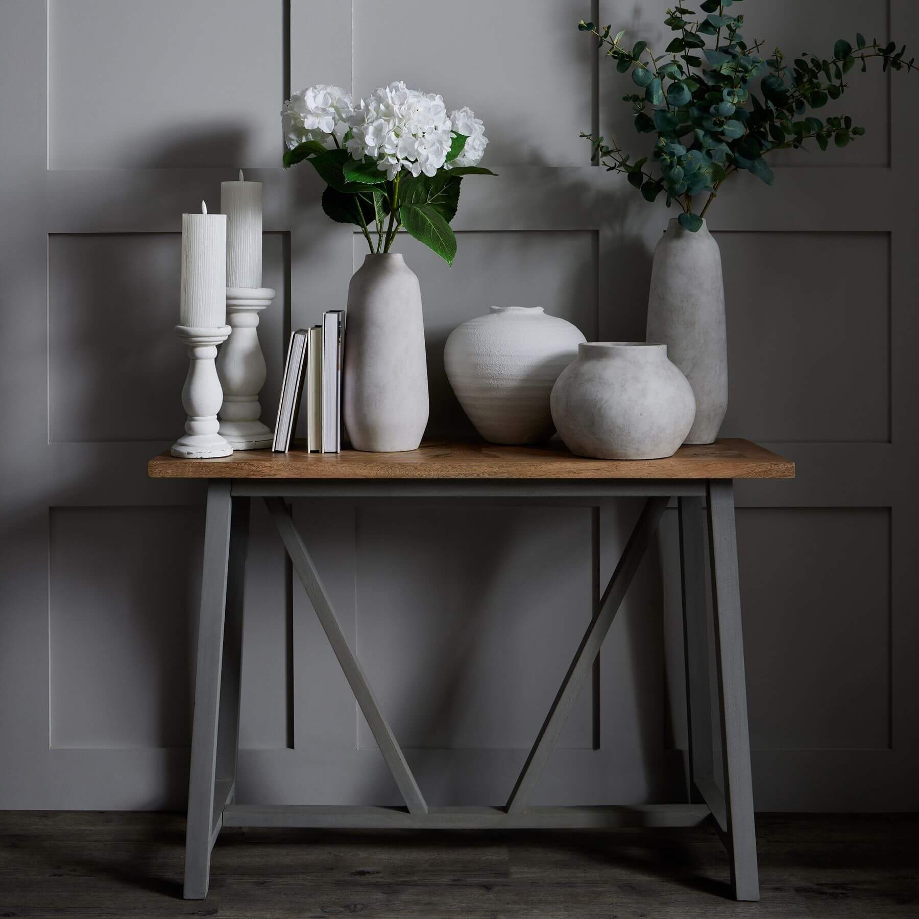 Darcy Ople Vase in neutral stone ceramic with slender neck, perfect for floral arrangements in modern or rustic decor by Sostter at brixbailey.com