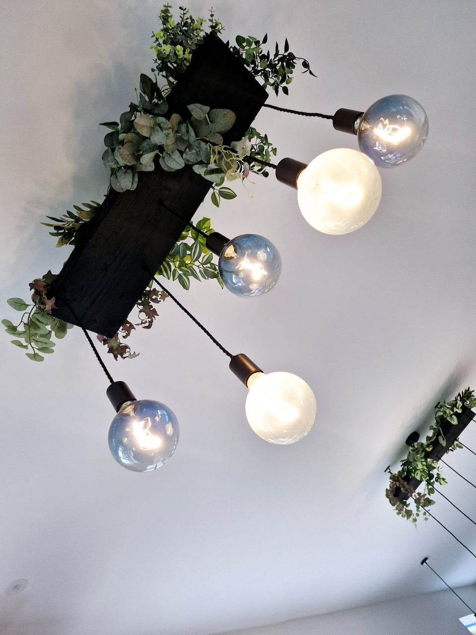 Wooden Chandelier with Black Canopy | Rustic Kitchen Island Lighting UK