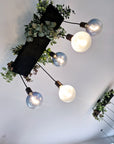 Wooden Chandelier with Black Canopy | Rustic Kitchen Island Lighting UK