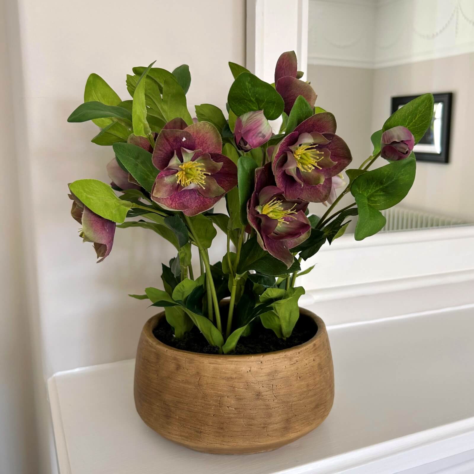 Faux Plum Hellebore in Taupe Ceramic Pot