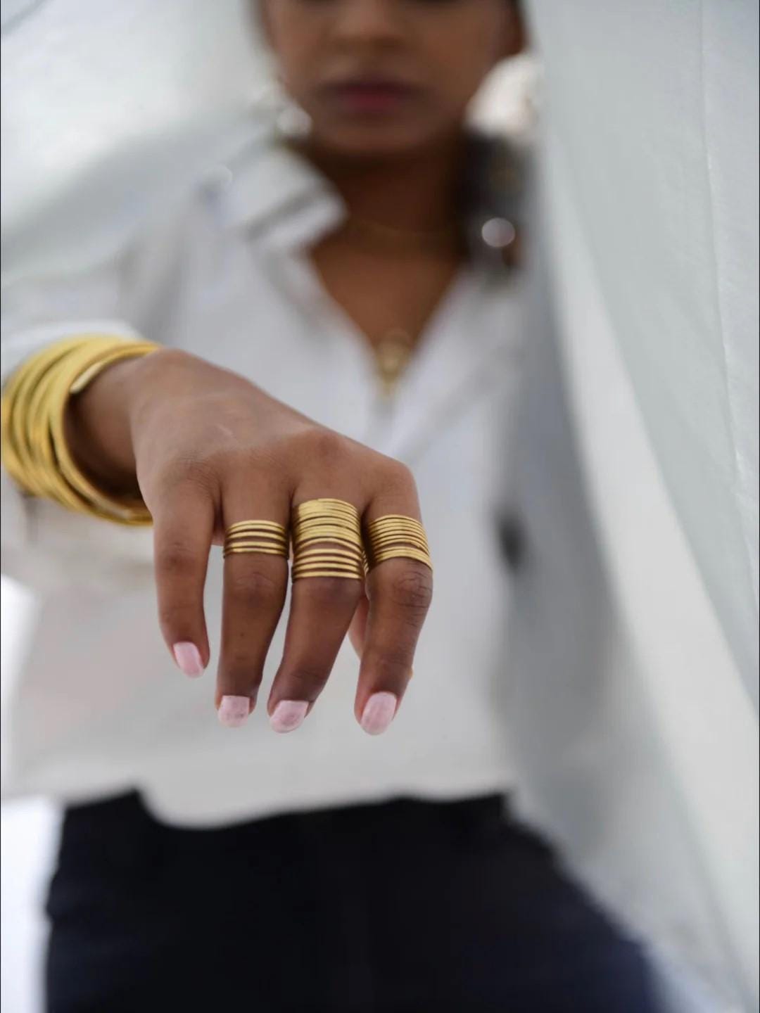 Textured Brass Wrap Ring – Gold/Silver Adjustable Boho Statement Rings.