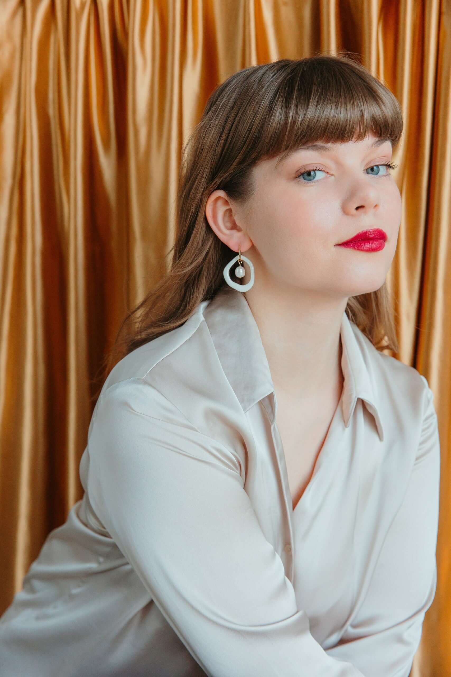 Porcelain and Pearl Hoop Earrings in White