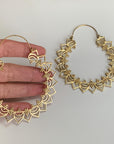 Sunray Mandala Brass/Silver Hoops – Bold Bohemian Circle Earrings.