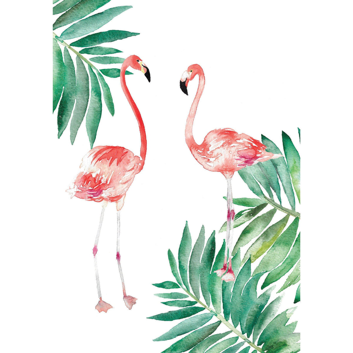 Flamingos Tropical hand painted greetings card