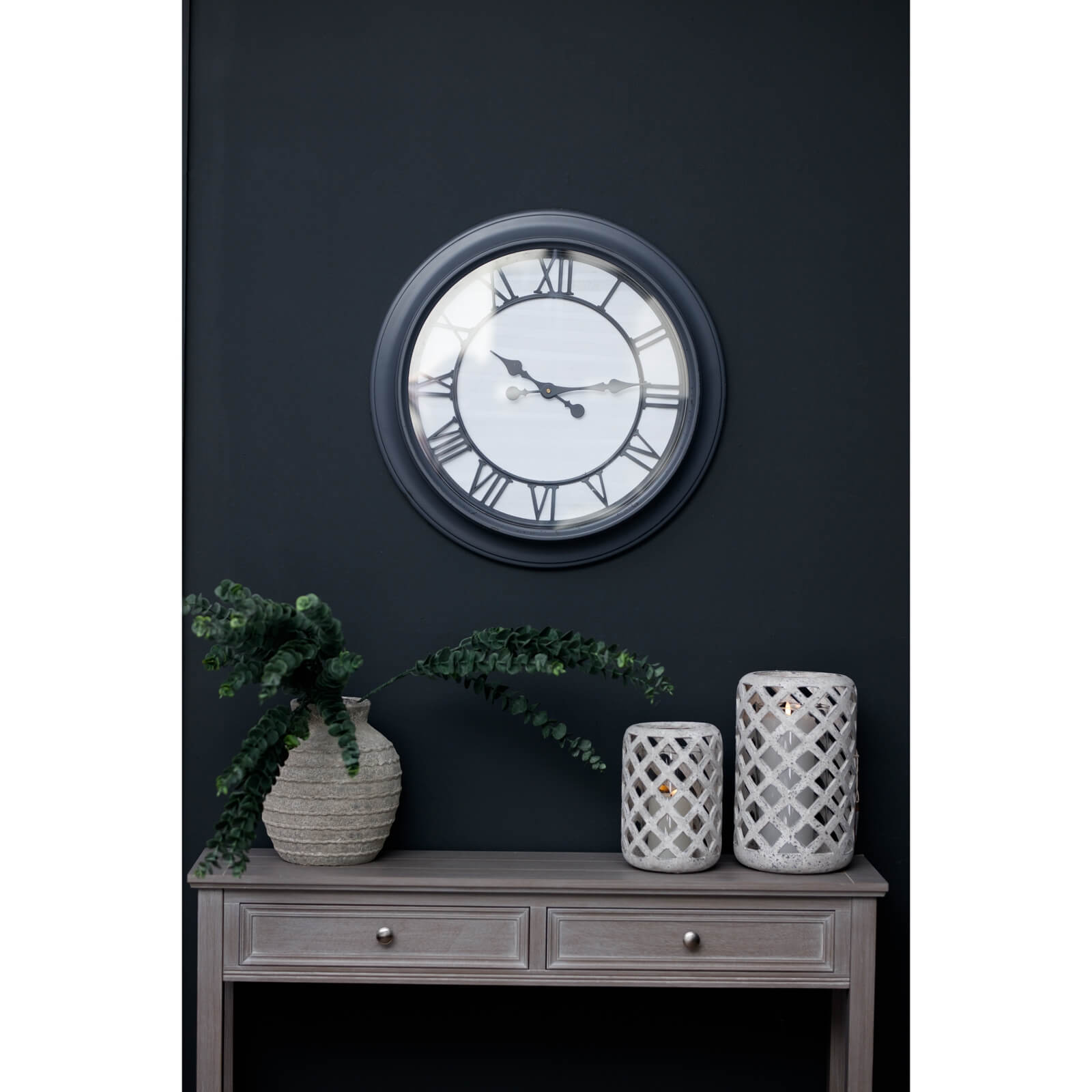 Silver Wall Clock with Glass Face 59cm