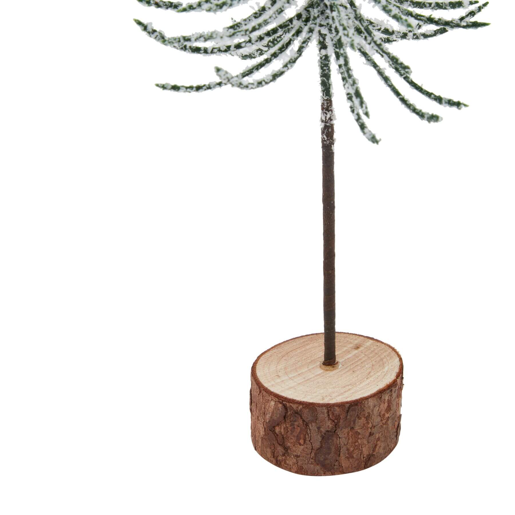 Mini Snowy Spindle Christmas Tree with Rustic Wooden Base