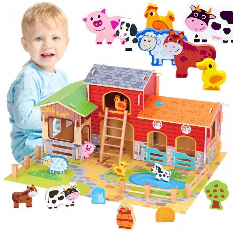 Green Wooden Farm Play Set 18 Piece