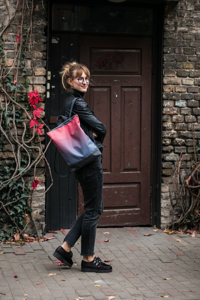 Salmon Faux Leather Backpack