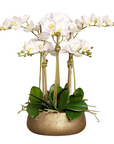 Faux White Orchid Arrangement In Matte Gold Planter