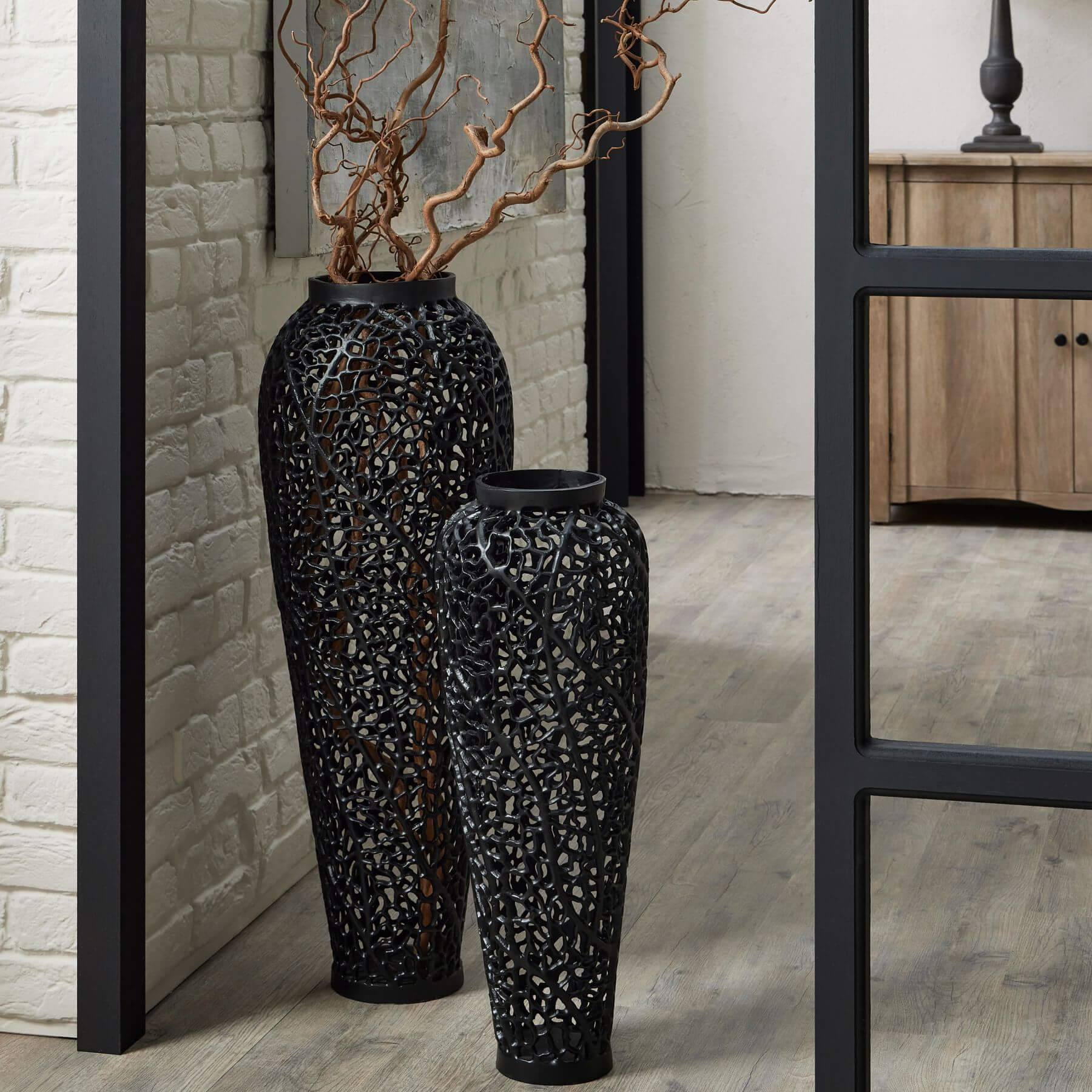 Elegant Black Cast Iron Lattice Vase | Modern Decor