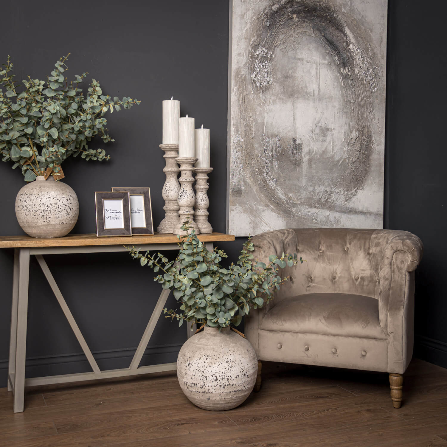 Elegant Large Stone Ceramic Candle Holder | Modern Home Decor