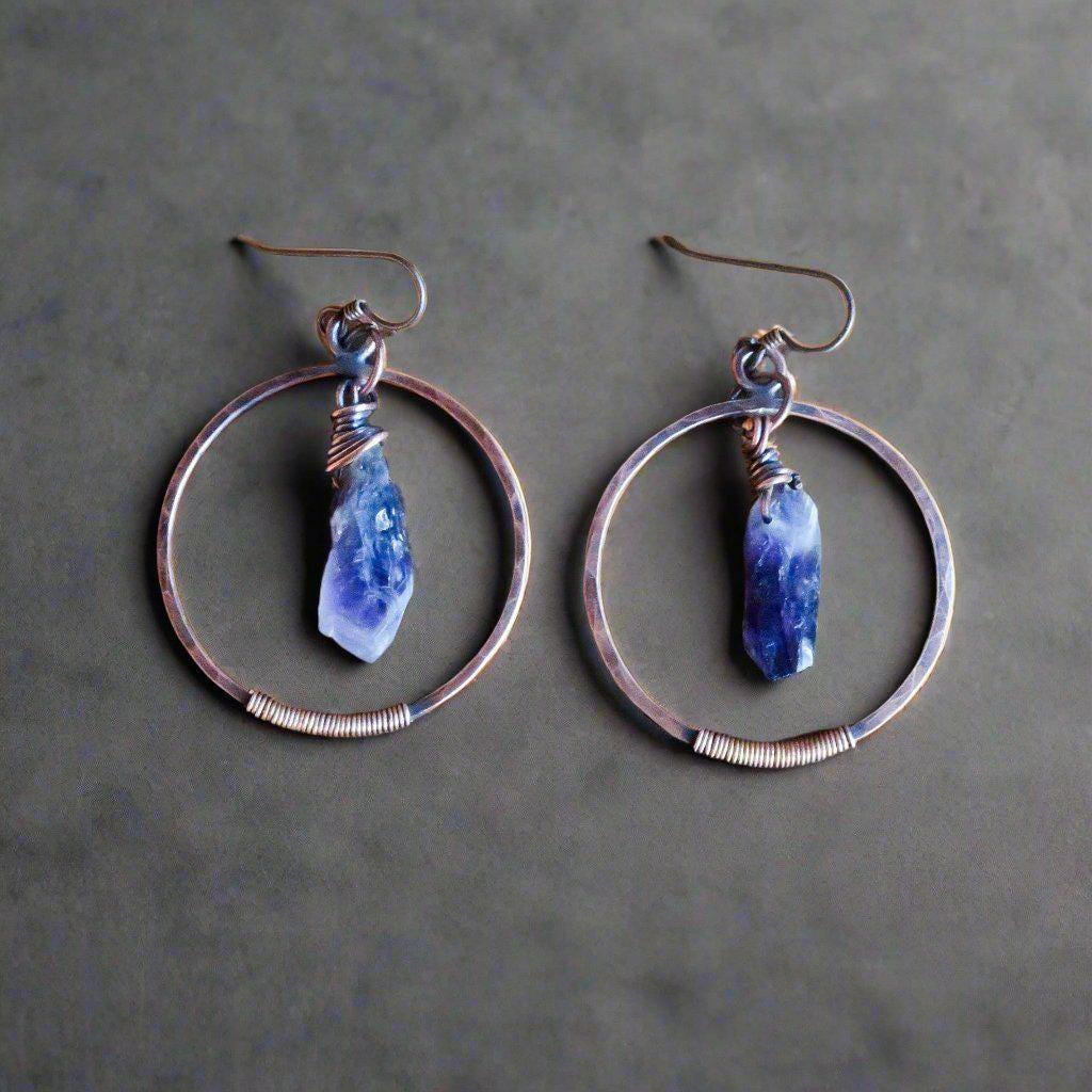 Raw Amethyst Hoops in Copper – Boho | Handmade by Blackbird &amp; Sage