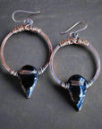 Obsidian Arrowhead Hoop Earrings – Boho | Handmade by Blackbird & Sage
