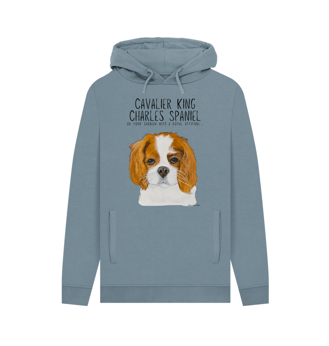 Crowned &amp; Cozy: Sustainable Men's Hoodie Featuring Your Cavalier King (or Queen)