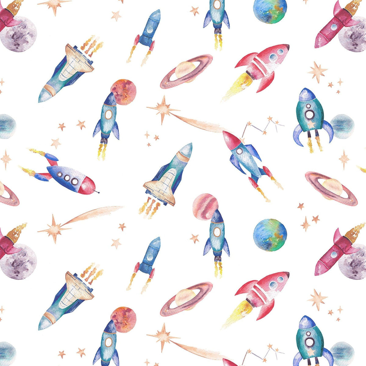 Watercolour Space Wallpaper | Rockets, Planets &amp; Stars