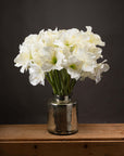 Lifelike white artificial amaryllis arrangement with 2 blooms and 1 bud, 81cm tall, perfect for tabletops or mantels. by sostter at brixbailey.com