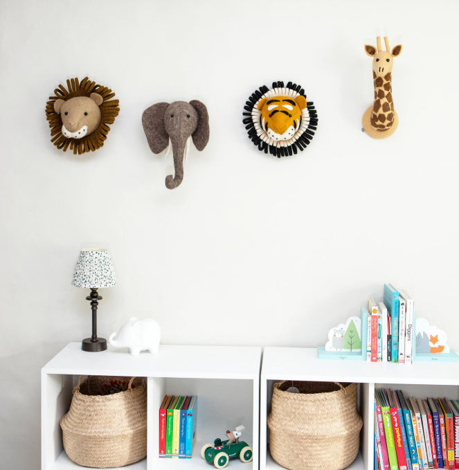 Luxury grey bunny felt head, handcrafted organic wool forest animal decor, premium Fiona Walker collection, stylish baby bunny wall art by Ella James at brixbailey.com