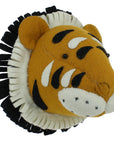Luxury handcrafted felt tiger head wall decor, premium organic wool safari animal head for kids room, stylish beaded eyes, large 45cm by Ella James at brixbailey.com