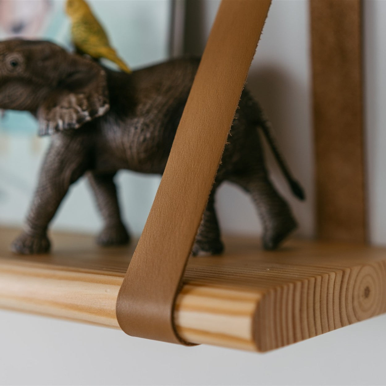 Floating Wooden Shelf with Leather Straps 70 cm