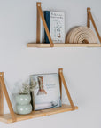 Floating Wooden Shelf with Leather Straps 70 cm