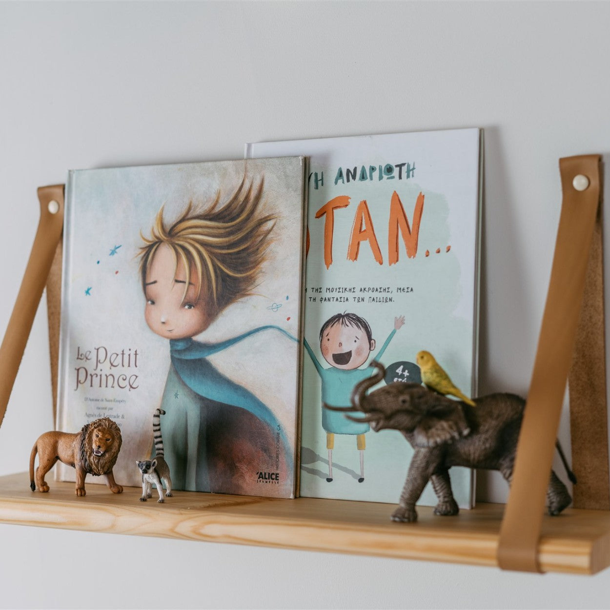 60 cm Floating Shelf with Leather Strap Detail