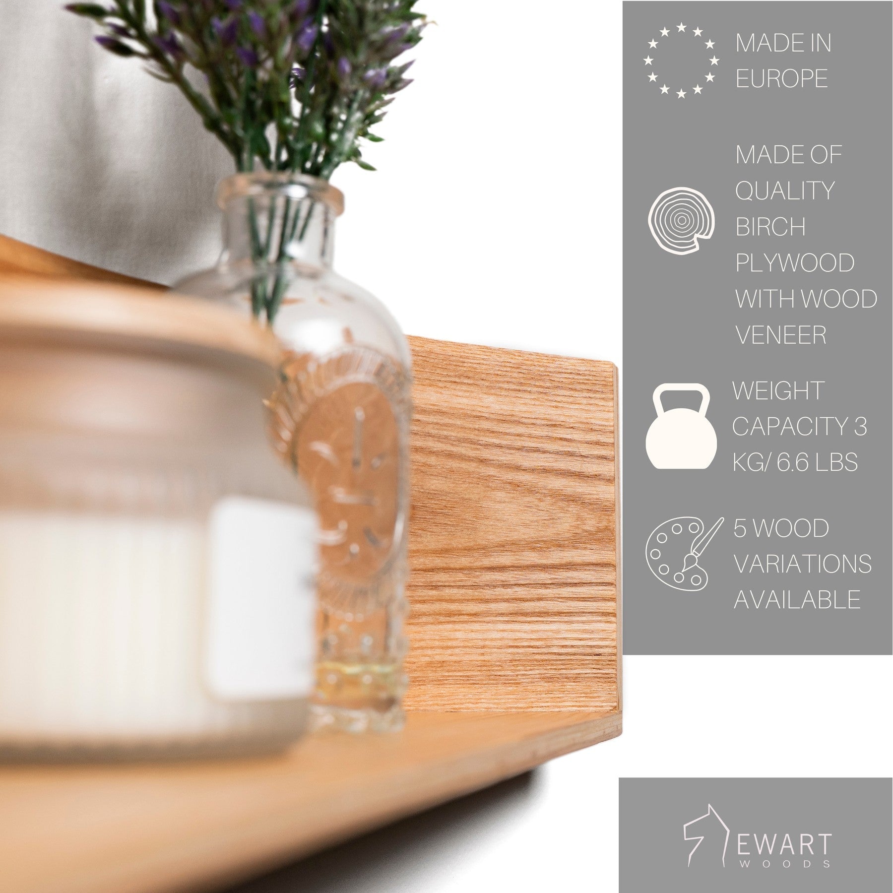 Floating Wooden Wall Shelf Pie