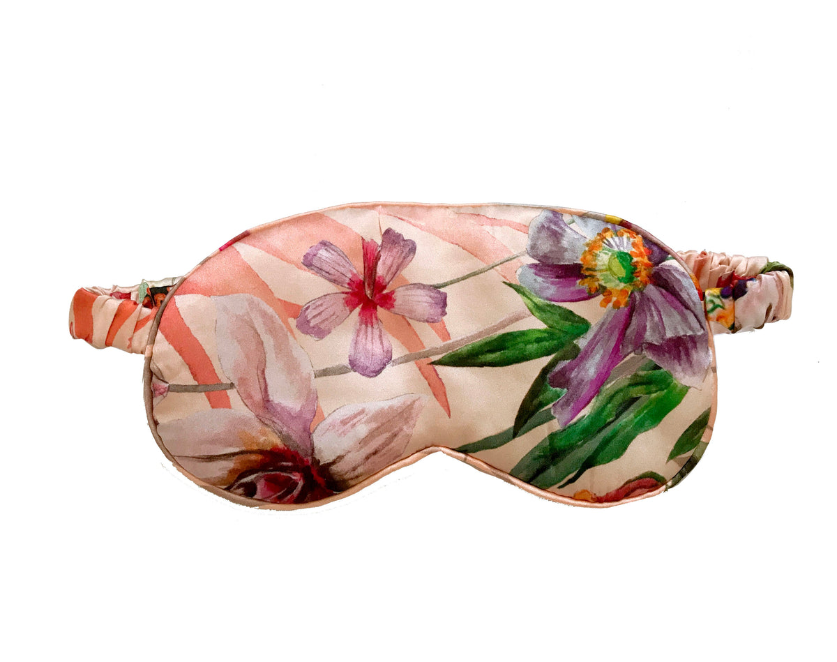 Silk eye mask with tropical floral print designs
