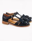 Handmade Black Flower Leather Fisherman Sandals